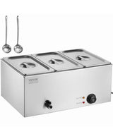 3-Pan Commercial Food Warmer, 17.4QT. Electric Steam Table, 1200W Professional Countertop Stainless Steel Buffet