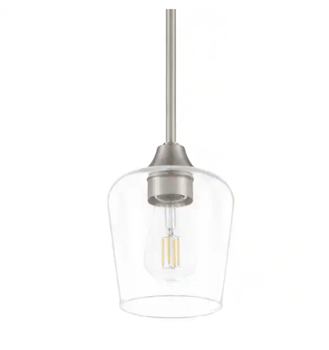 Pavlen 1-Light Brushed Nickel Contemporary Hanging Mini Pendant with Clear Glass Shade