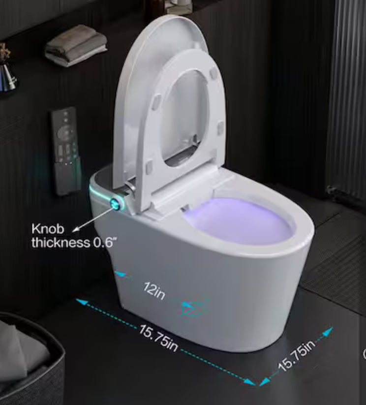 Elongated Smart Toilet with Bidet Built-In 1.28 GPF Bidet Toilet with Tank Auto Flush Auto Close/Open Lid Foot Sensor