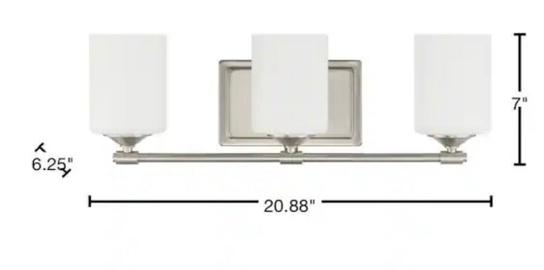 Darlington 20.88 in. 3-Light Brushed Nickel Vanity Light with Frosted Opal Glass Shades