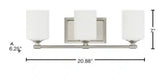 Darlington 20.88 in. 3-Light Brushed Nickel Vanity Light with Frosted Opal Glass Shades