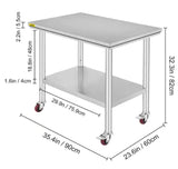 Stainless Steel Rolling Table 35.4 x 23.6 in. Kitchen Prep Table with 4 Wheels Kitchen Utility Table, Silver