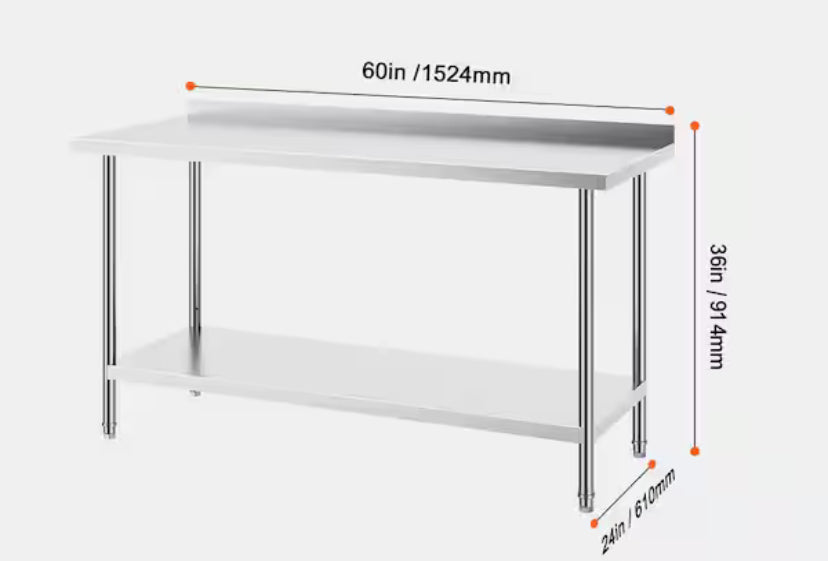 Stainless Steel Work Table, 24 x 60 x 36 In. Commercial Food Prep Worktable Heavy Duty Worktable Metal Work Table Silver
