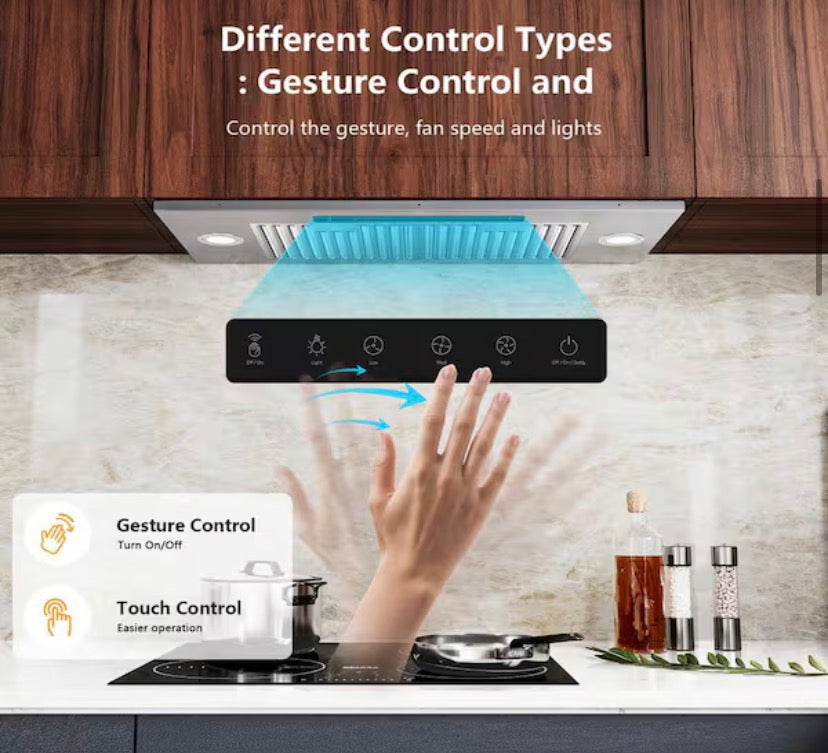 36 in. 900 CFM Convertible Ducted to Ductless Insert Range Hood in Stainless Steel with LED, Gesture and Touch Control
