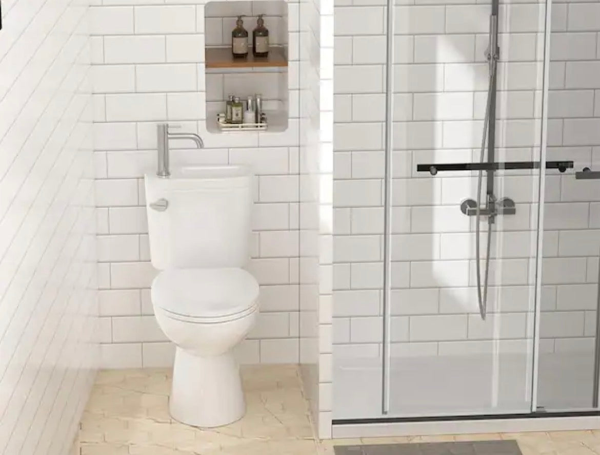2-Piece 1.28 GPF Single Flush Elongated Toilet, Over-The-Toilet Sink with Faucet, Space-Saving Dual Function, in White