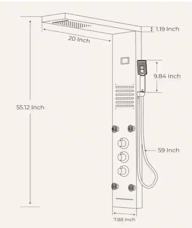 LED Rainfall Waterfall Shower Head Rain Massage System with Body Jets, Bathroom Shower Panel Tower System Brushed Nickel