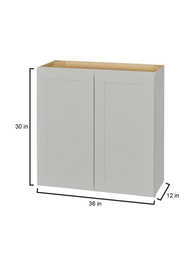 Avondale Shaker Dove Gray Quick Assemble Plywood 36 in Wall Cabinet (36 in W x 30 in H x 12 in D)