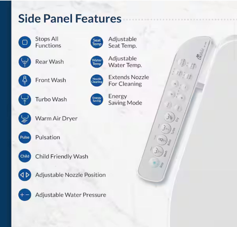 HD-7000 Electric Bidet Seat for Elongated Toilets in White with Fusion Heating Technology