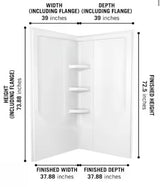 38 in. W x 73.88 in. H 2-Piece Direct-to-Stud Corner Shower Wall Surrounds in White