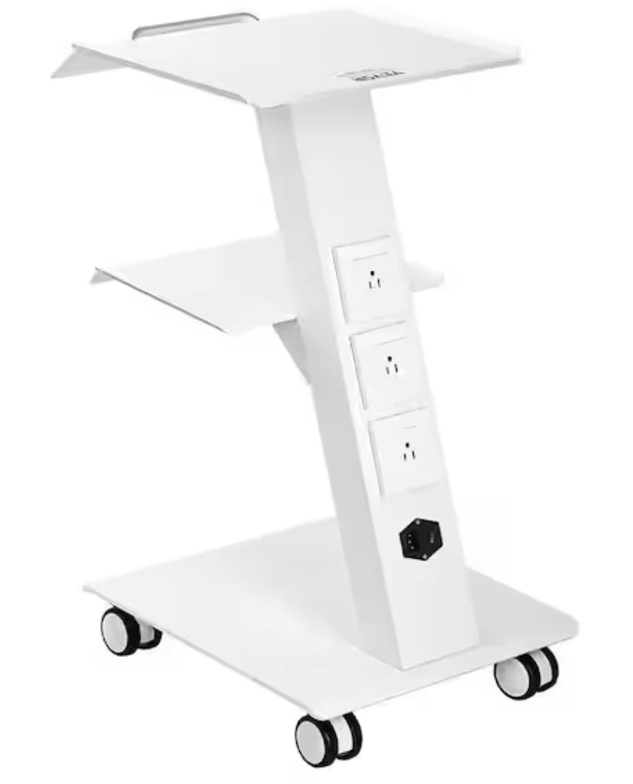 Utility Cart Lab Trolley, Rolling Lab Cart with Built-in Socket, 3-Layer Tray Cart Kitchen Cart, Silver