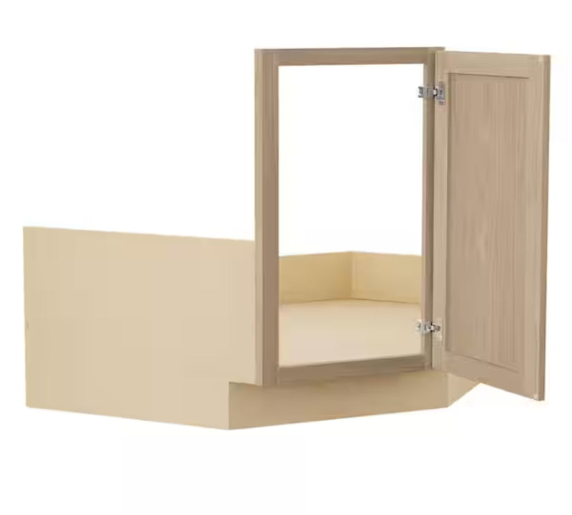 Sinclair 36 in. W x 24 in. D x 34.5 in. H UnAssembled Corner Sink Base Cabinet in Shaker Light Oak
