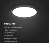 15 in. Matte Black Integrated LED Dimmable Selectable CCT Flush Mount Indoor Ceiling Light