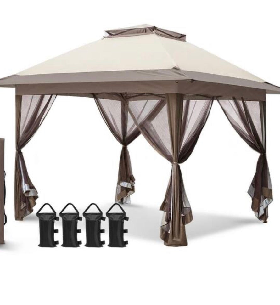 13 ft. x 13 ft. Pop-Up Gazebo Tent Instant with Mosquito Netting and 4-Sand Bags