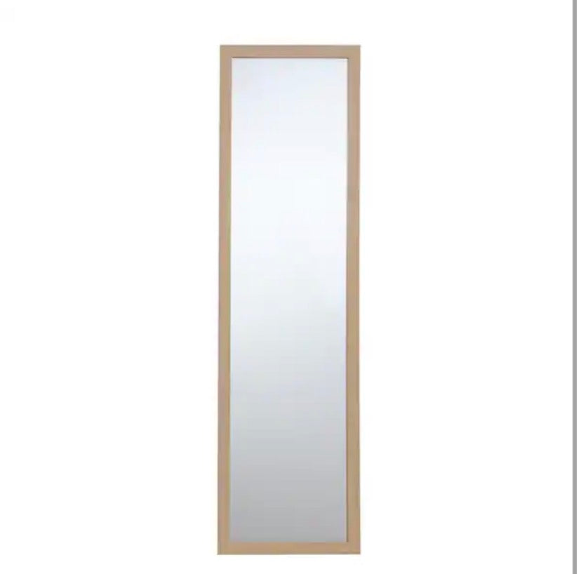 Natural Wood Finish 14.2 in. W x 50.2 in. H Over The Door Rectangle MDF Framed Mirror