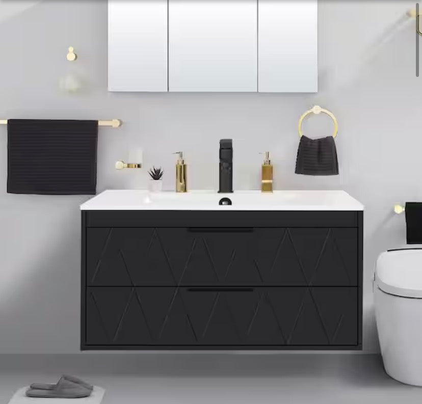 36 in. W x 18.1 in. D x 18.1 in. H Single Sink Floating Black Bath Vanity with White Integrated Composite Resin Top