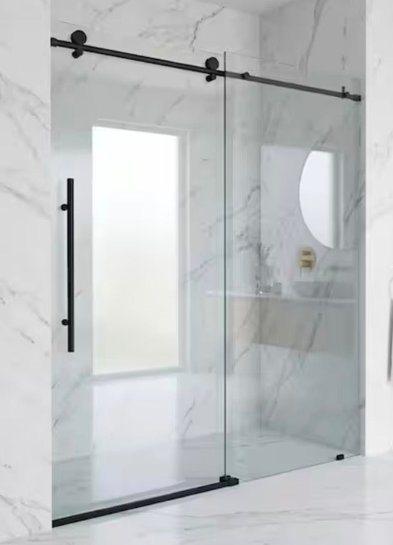 Elan E-Class 56 to 60 in. W x 76 in. H Frameless Sliding Shower Door in Matte Black with 3/8 in. (10 mm) Clear Glass