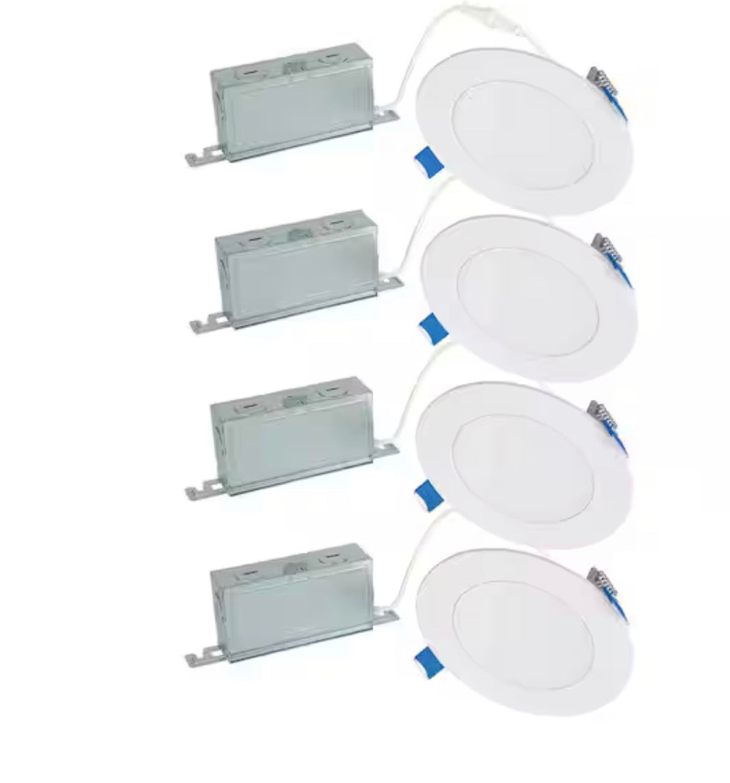 QuickLink Low Voltage, 4 in. Selectable CCT 2700-5000K, 600 Lumens, Recessed Canless LED Starter Kit-4pack, Dimmable