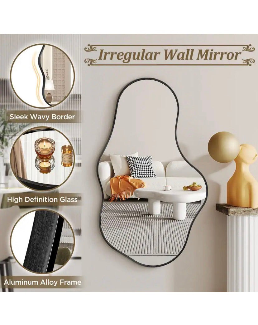 26 in. W x 43 in. H Irregular Black Aluminum Alloy Framed Asymmetrical Wall Mirror