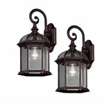 Wickford 15.4 in. 1-Light Weathered Bronze Hardwired Outdoor Wall Light Lantern Porch Sconce with Clear Glass (2-Pack)