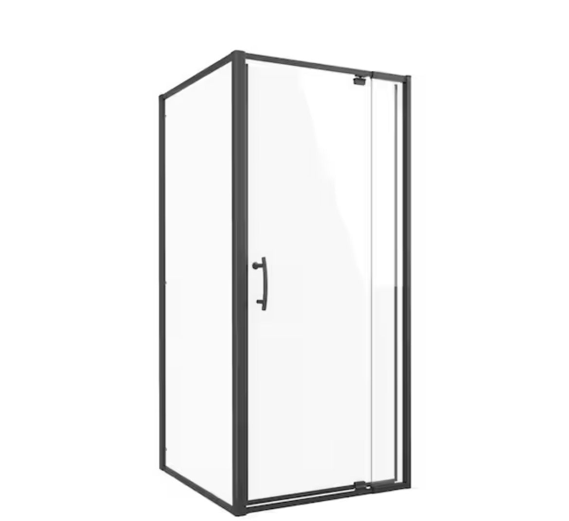 36 in. W x 71 in. H Corner Pivot Framed Corner Shower Enclosure in Stainless Steel Finish with Clear Glass