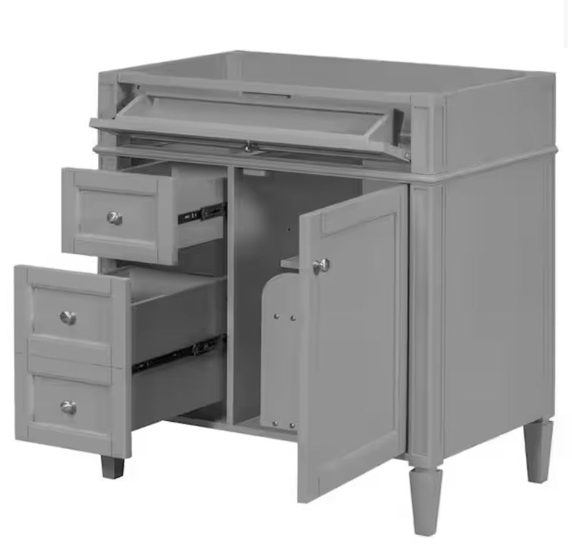 30 in. Modern Classic Bath Vanity Cabinet without Top in Gray with 2 Drawers and a Tip-out Drawer