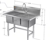38 in. W x 24 in. D Freestanding Stainless Steel 3-Compartment Commercial Laundry/Utility Sink with Faucet and Drain