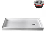 60 in. L x 36 in. W Alcove Acrylic Shower Pan Base in Glossy White with Right Drain, Drain Included