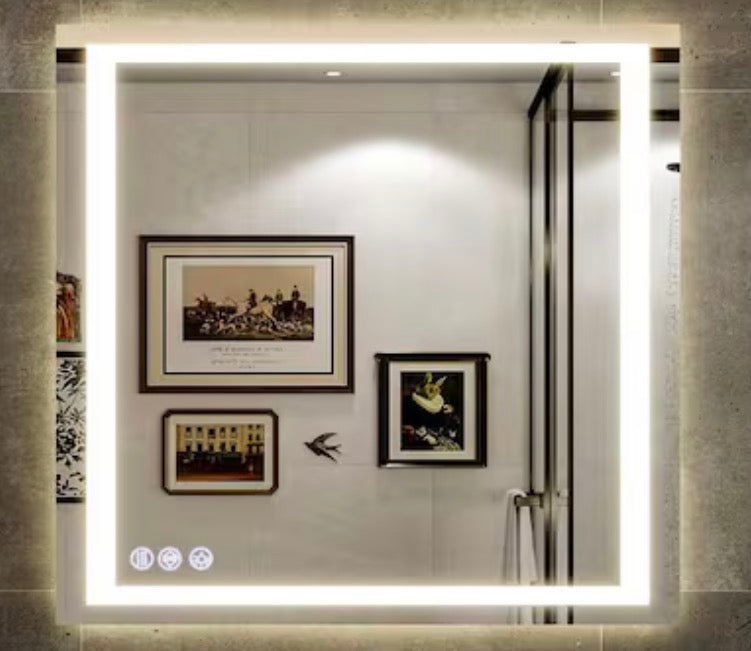 White 40 in. W x 40 in. H LED Lighted Square Bathroom Vanity Wall Mirror Metal Framed Mirror