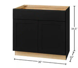 Avondale 36 in. W x 24 in. D x 34.5 in. H Ready to Assemble Plywood Shaker Base Kitchen Cabinet in Raven Black