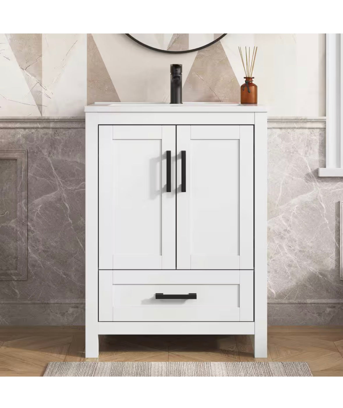 Vivi 25 in.W Single Sink White Freestanding Bath Vanity with White Engineered Solid Surface Top Unassembled