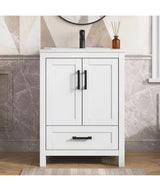 Vivi 25 in.W Single Sink White Freestanding Bath Vanity with White Engineered Solid Surface Top Unassembled