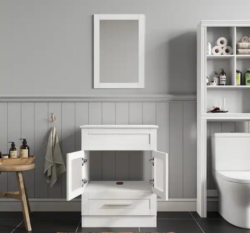 24 in. W x 18 in. D x 32-1/2 in. H Bath Vanity Cabinet Only in White with Mirror