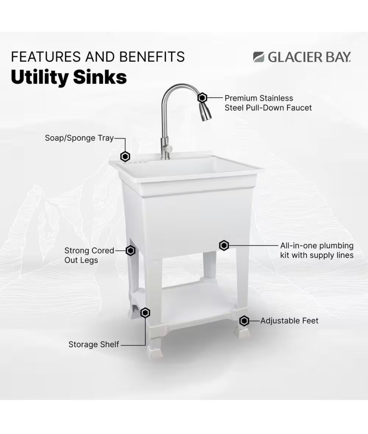 24 in. W x 24 in. D x 35 in. H Freestanding Laundry/Utility Sink in White with Stainless Steel Pull-Out Faucet