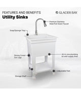 24 in. W x 24 in. D x 35 in. H Freestanding Laundry/Utility Sink in White with Stainless Steel Pull-Out Faucet