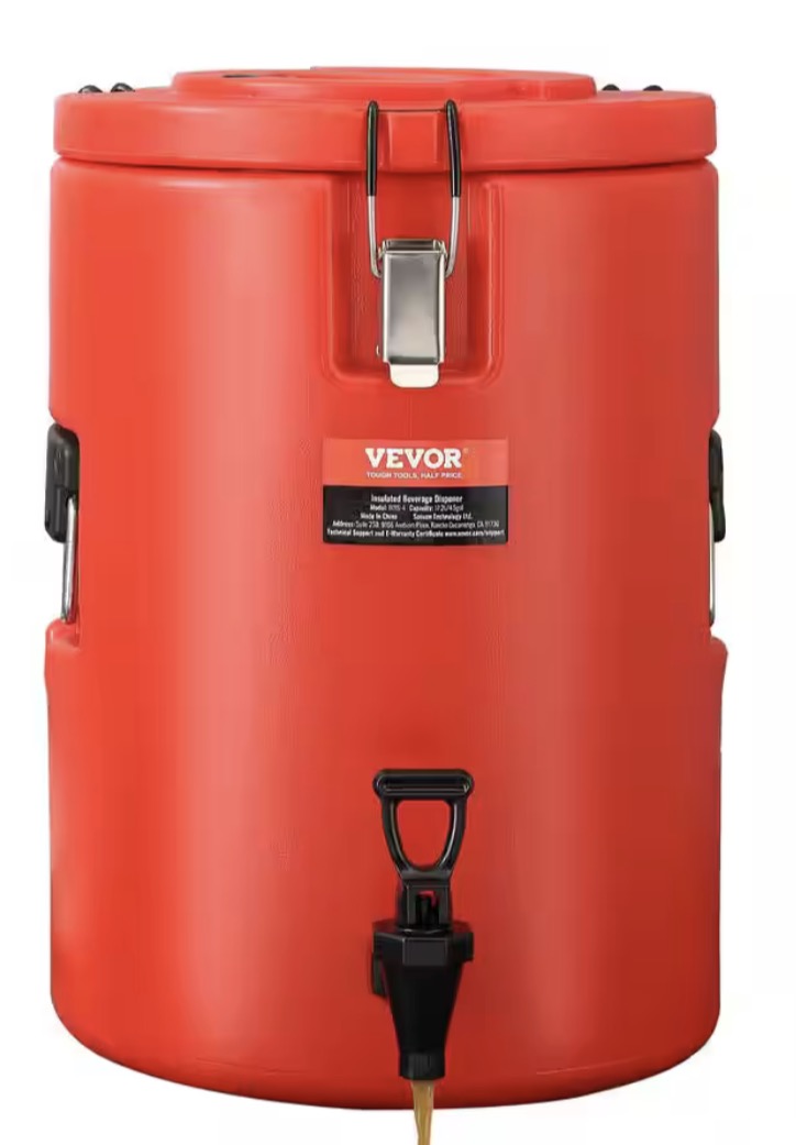 Stainless Steel Insulated Beverage Dispenser 4.5 gal. 17.2L Hot and Cold Drink Food-Grade for Restaurant Shop (Red)