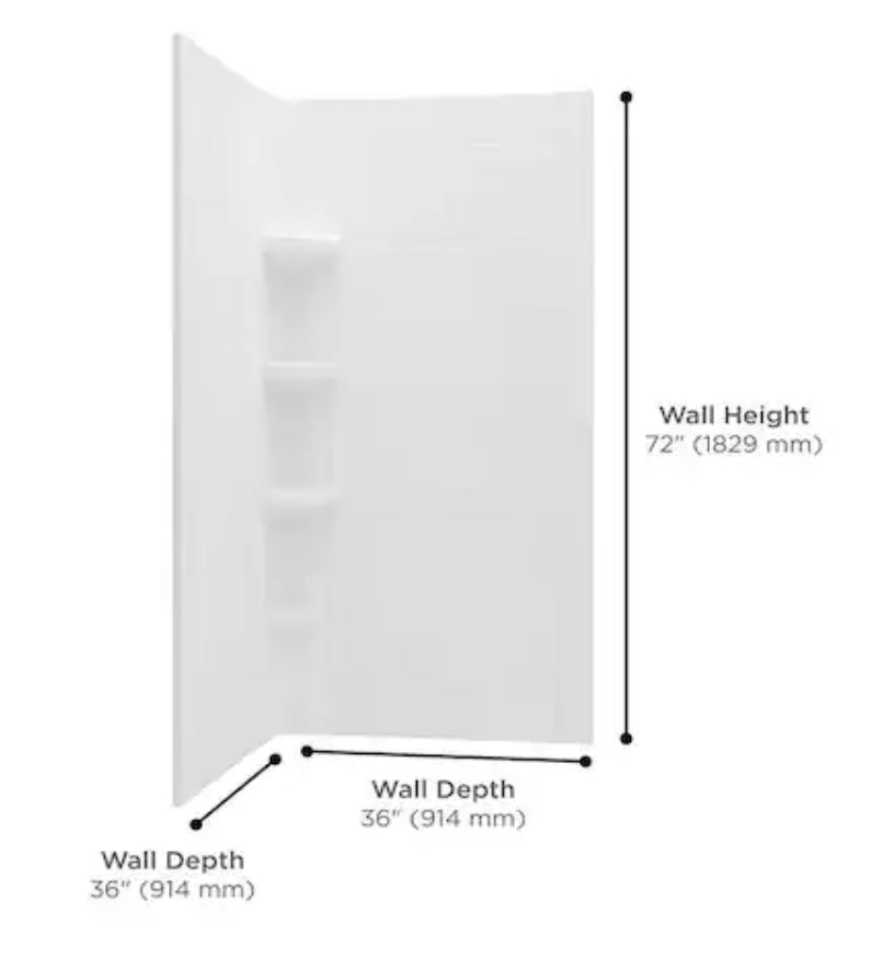 Ovation Curve 36 in. W x 72 in. H 2-Piece Glue Up Alcove Subway Tile Shower Walls in Arctic White