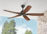 Danetree 60 in. Indoor/Outdoor Natural Iron Ceiling Fan with Hand Carved Wood Blades and Pull Chain Included