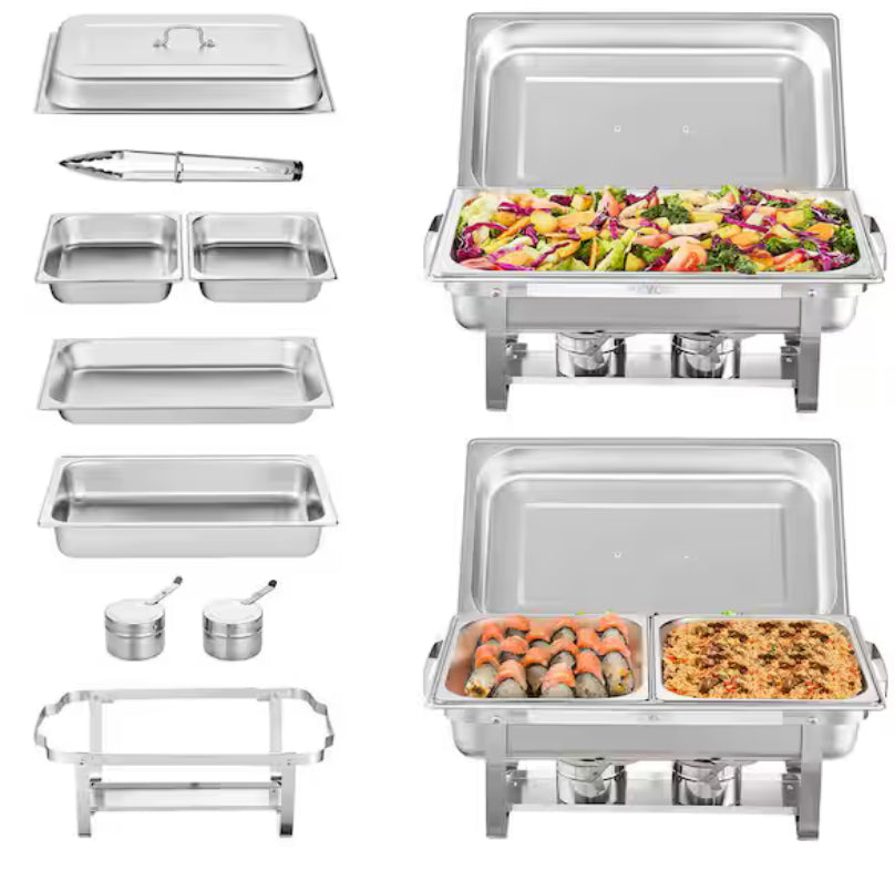 8 qt. Chafing Dish Buffet Set Stainless Chafer with 2 Full & 4 Half Size Pans Rectangle Catering Warmer Server (2- Pack)