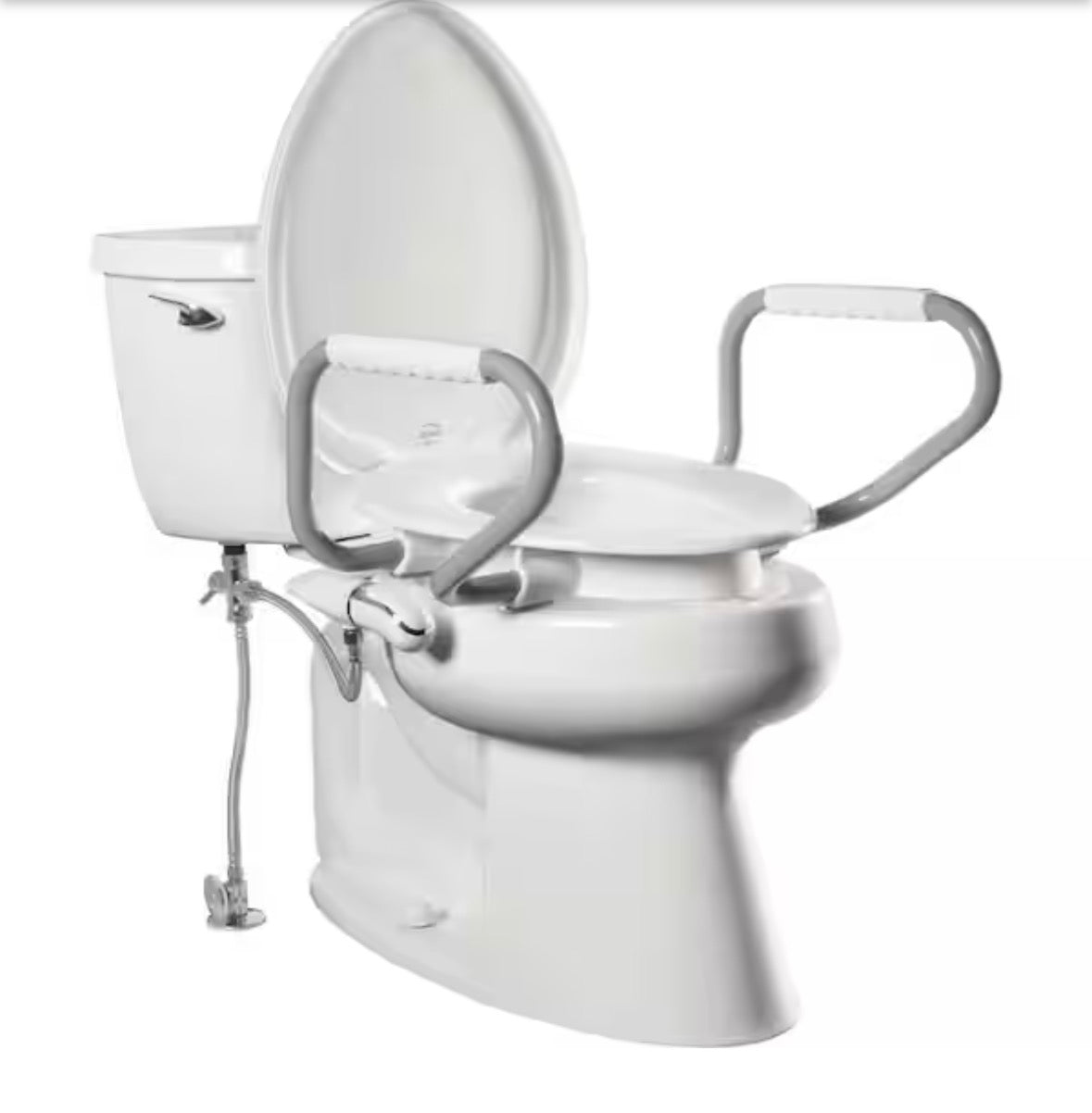Assurance Raised 3" Elongated Never-Loosens Premium Plastic Toilet Seat in White with Support Arms and Bidet