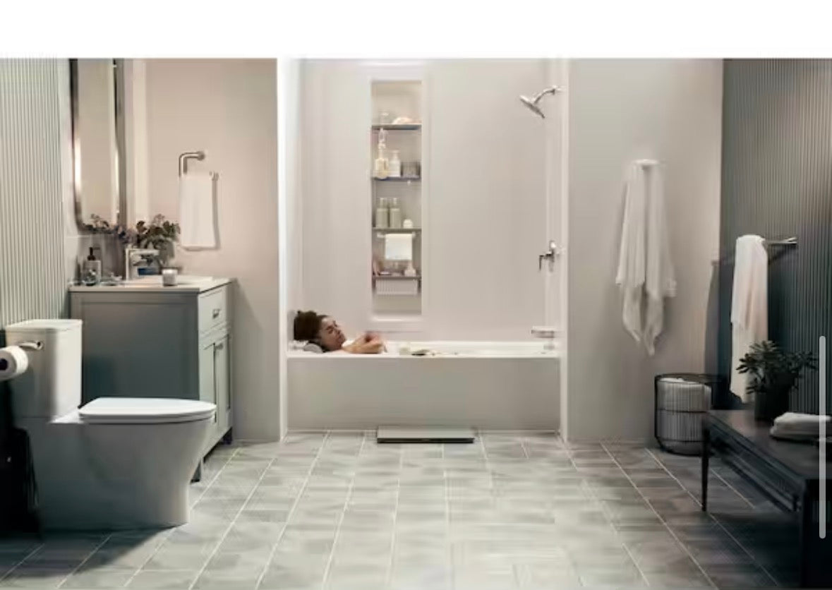 Aspirations 60 in. W. x 72 in. H x 32 in. D 4-Piece Glue Up Alcove Tub Surround in White Stacked Tile