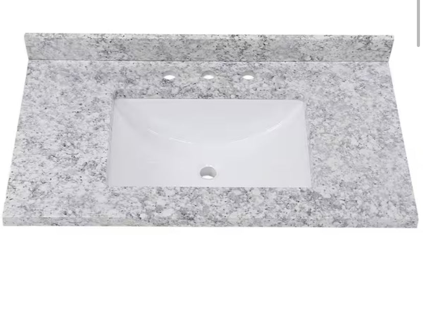 37 in. W x 22 in. D Cultured Marble White Rectangular Single Sink Vanity Top in Everest