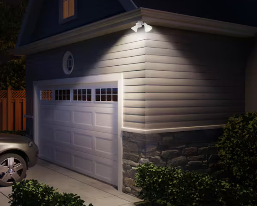 PAR 180-Degree White Motion Activated Wired Outdoor 2-Head Dusk-to-Dawn Security Flood Light