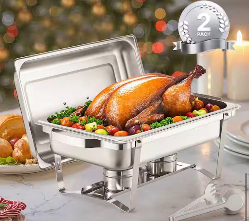 Chafing Dish Buffet Set, 8 qt. Silver Stainless Steel Chafing Dishes with Lid Water Pan Stand Fuel Holder