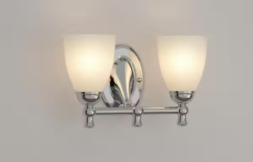 Solomone 13.4 in. 2-Light Polished Chrome Bathroom Vanity Light Fixture with Opal Glass Shades