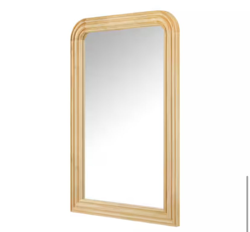 Medium Arched Natural Wood Framed Mirror (36 in. W x 24 in. H)