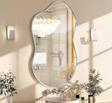 26 in. W x 46 in. H Asymmetrical Silver Aluminum Alloy Framed Wall Mirror Irregular Wall Mirror
