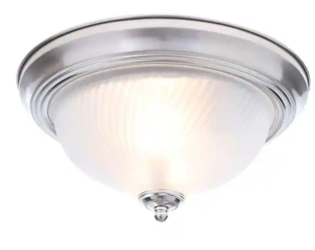 11 in. 2-Light Brushed Nickel Flush Mount with Frosted Swirl Glass Shade