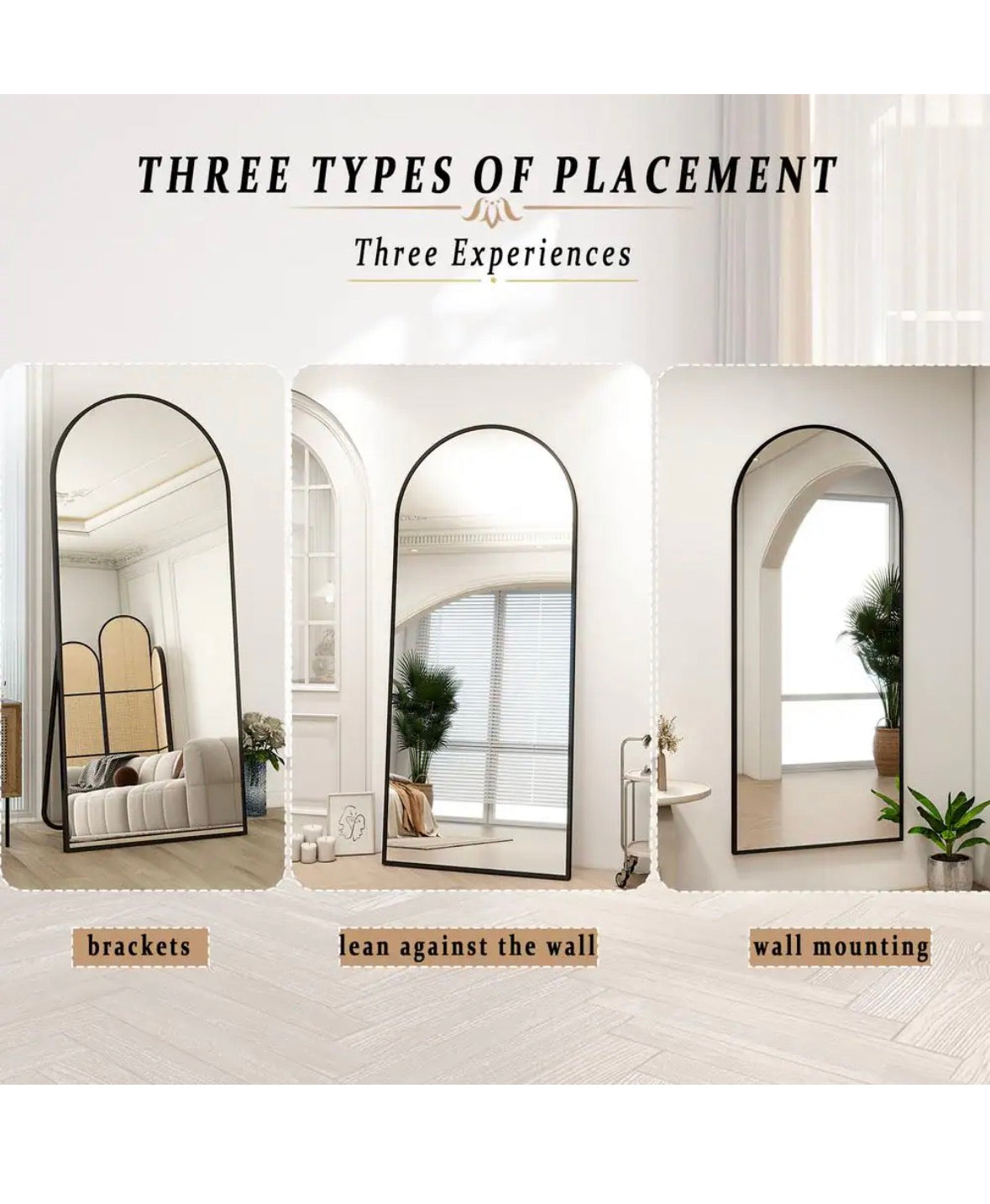 33 in. W x 76 in. H Arched Classic Aluminum Alloy Framed Black Oversized Full Length Mirror Wall Mirror