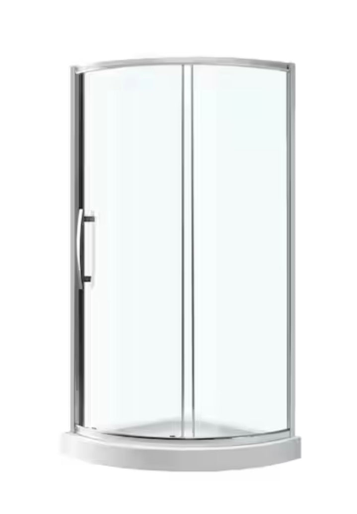 Maia 34 in. W x 73 in. H Round Sliding Semi-Frameless Corner Shower Enclosure in Chrome