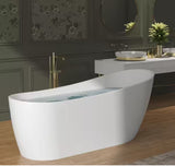 59 in. Acrylic Oval Slipper Flatbottom Freestanding Bathtub in Glossy White